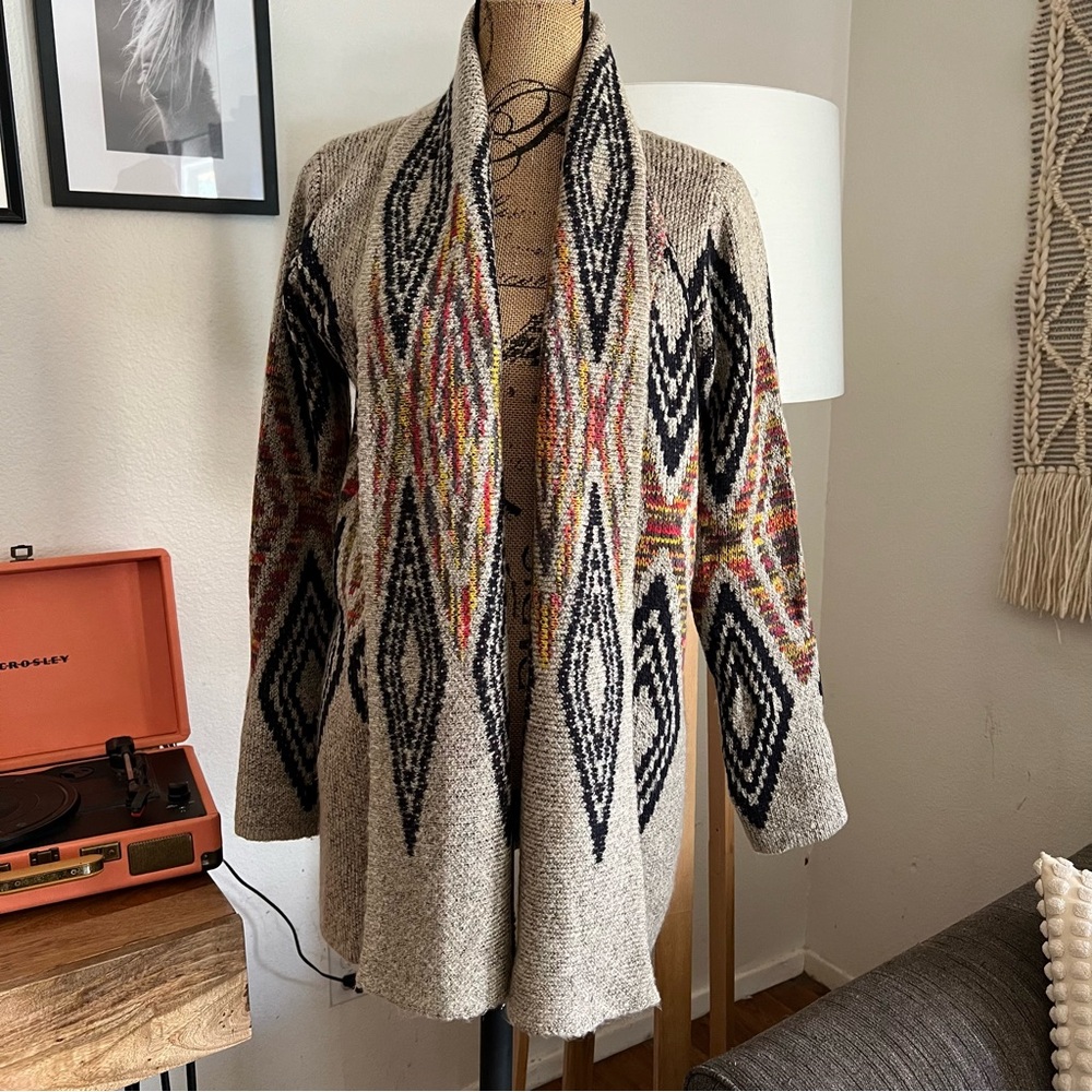 Woven Heart • MultiColor Sweater Cardigan Diamonds Size Medium